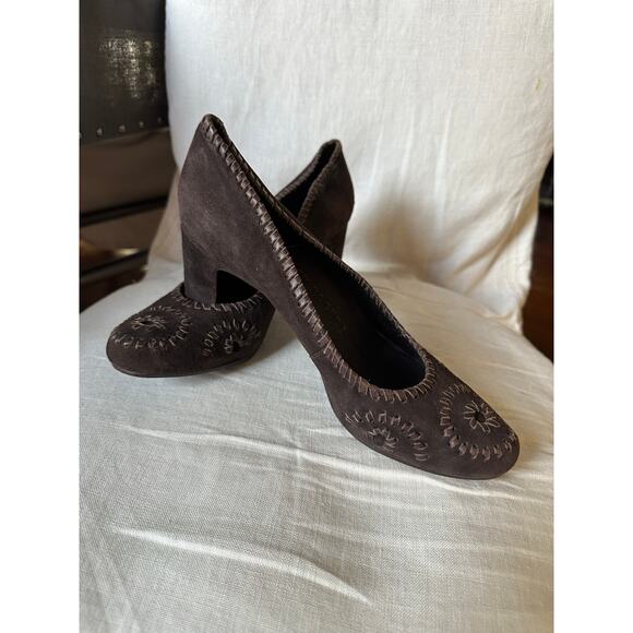 JACK ROGERS Chocolate Brown Suede Pumps Heels Size 8/9 stitched classy suede - Picture 6 of 16